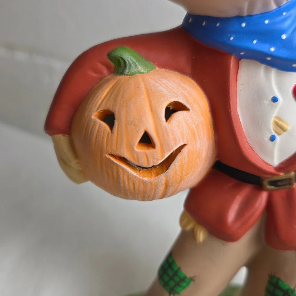 Vintage Ceramic Scarecrow Figurine Fall Harvest Halloween Decor Jack-O-Lantern